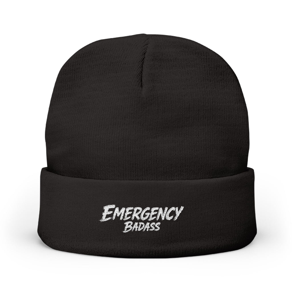 Embroidered 'Emergency Badass' Knit Beanie