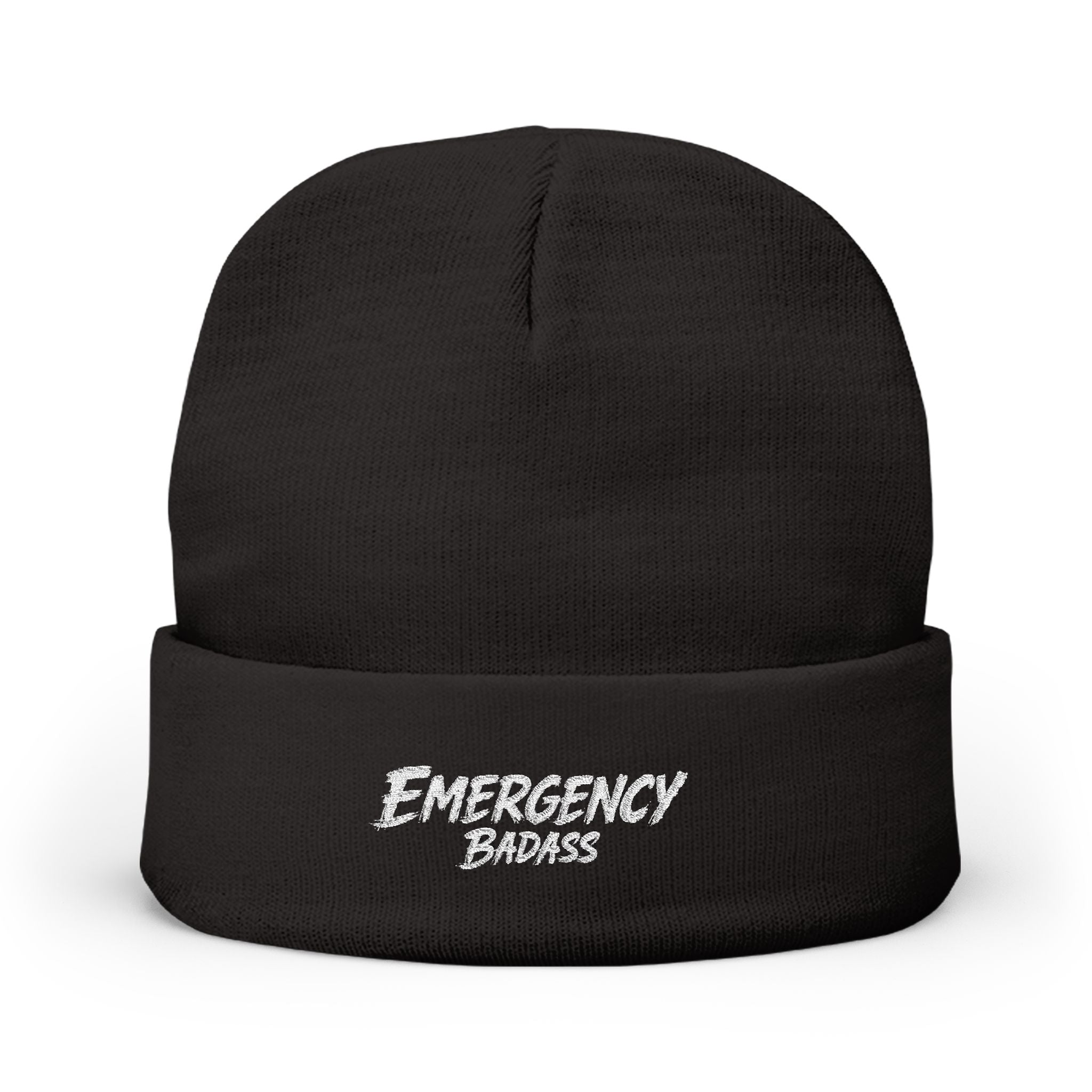 Embroidered 'Emergency Badass' Knit Beanie