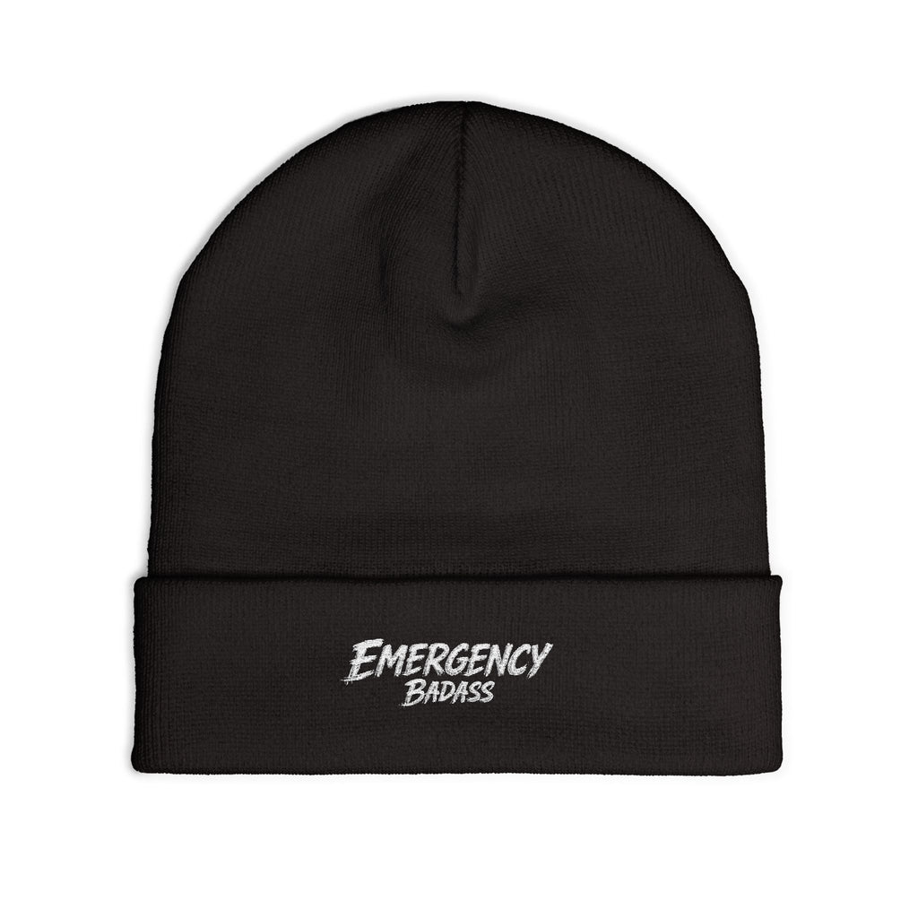 Embroidered 'Emergency Badass' Knit Beanie