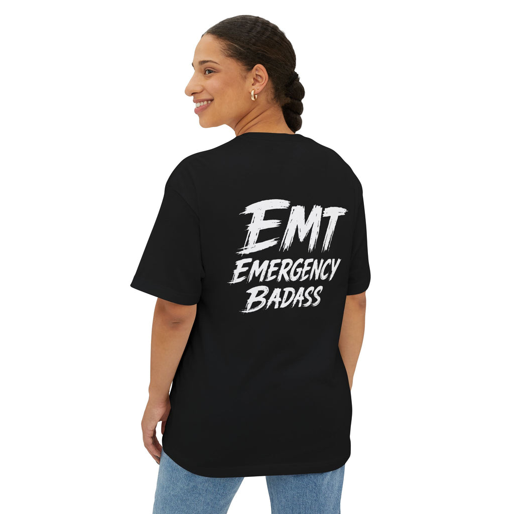 EMT Emergency Badass Tee — Oversized Boxy T-Shirt for Paramedics & First Responders